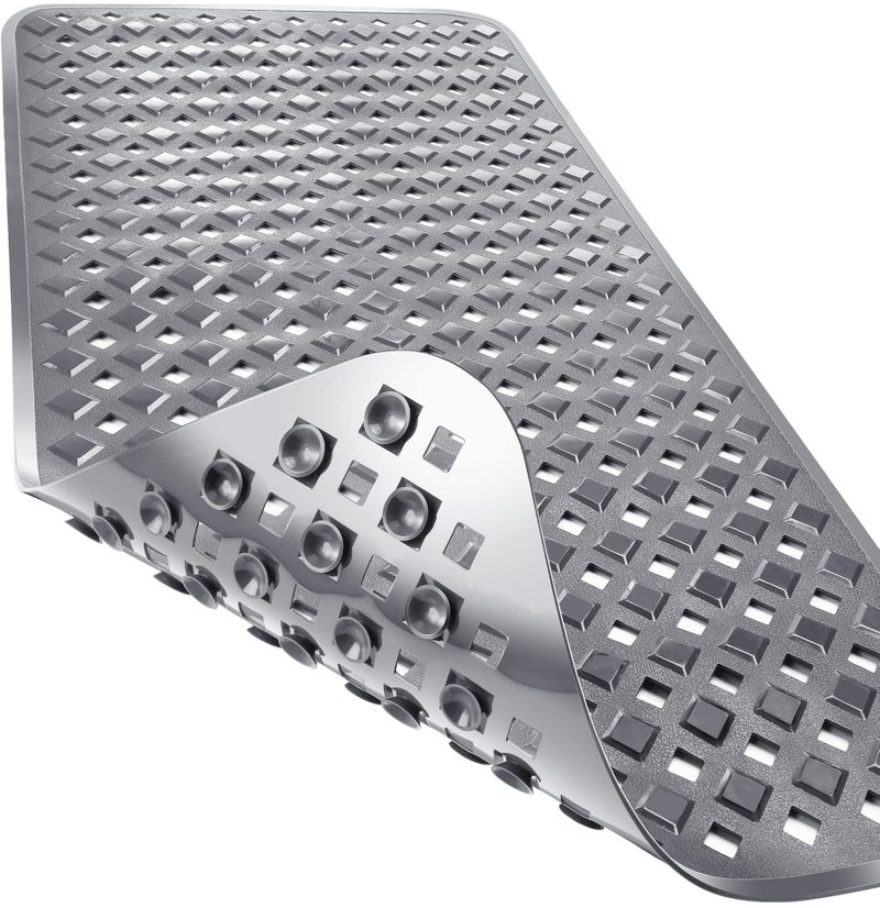 Yimobra Non Slip Bath Mat, Super Strong Suction Cups,34.5"x15.5"Long Tub Mat with Drain Holes, Machine Washable Fast Draining Shower Mats, Bathroom Essentials,Gray - Image 1